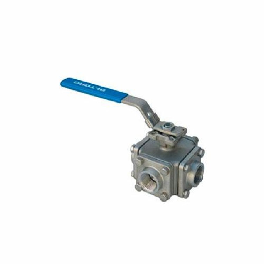 Ball Valves * | Bi-Torq 3/4" 3-Way L-Port Ss Npt Threaded Ball Valve With Lockable Lever Handle