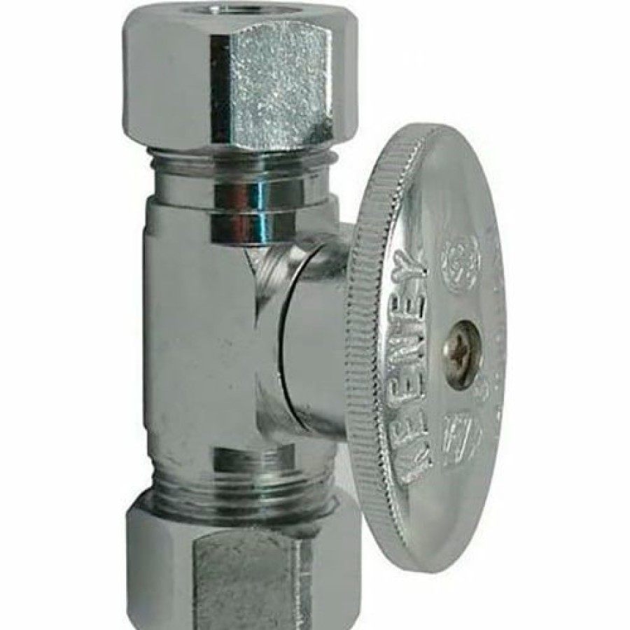 Valves * | Keeney Manufacturing Keeney 2071Pclf Straight Quarter Turn Valve 3/8" O.D. Comp. X 3/8" O.D., Chrome Lead Free Pkg Qty 12