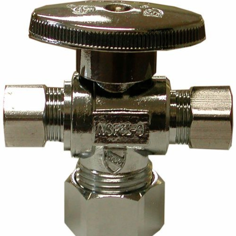 Valves * | Jones Stephens 1/4 Turn Dual Outlet Stop Valve, Chrome, 5/8" Od Comp X 3/8" Od Comp X 1/4" Od Comp