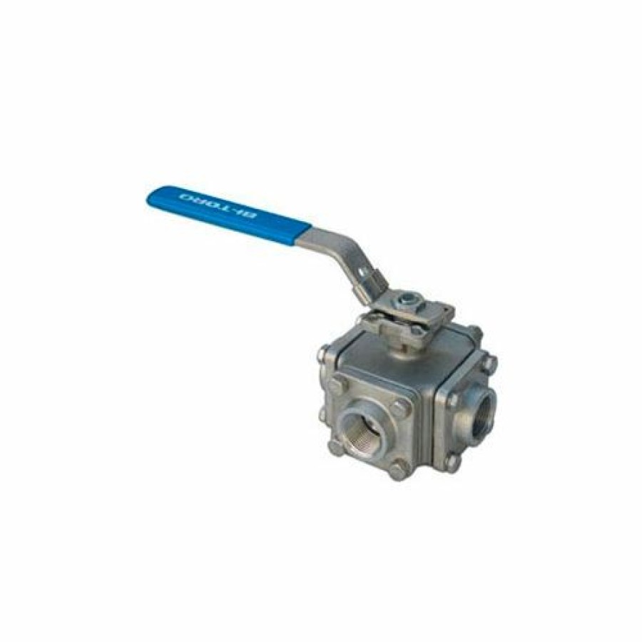 Ball Valves * | Bi-Torq 1" 3-Way L-Port Ss Npt Threaded Ball Valve With Lockable Lever Handle