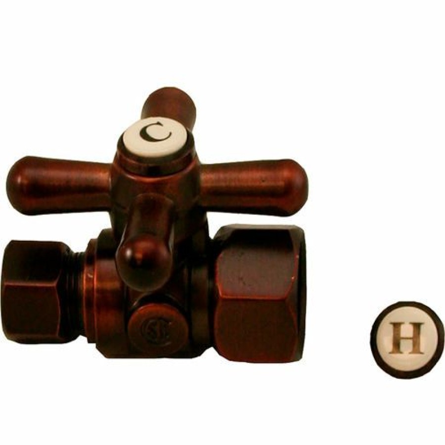 Valves * | Jones Stephens 1/4 Turn Straight Stop Valve W/ Cross Handle, Oil Rubbed Bronze, 1/2"Fip X 3/8"Od