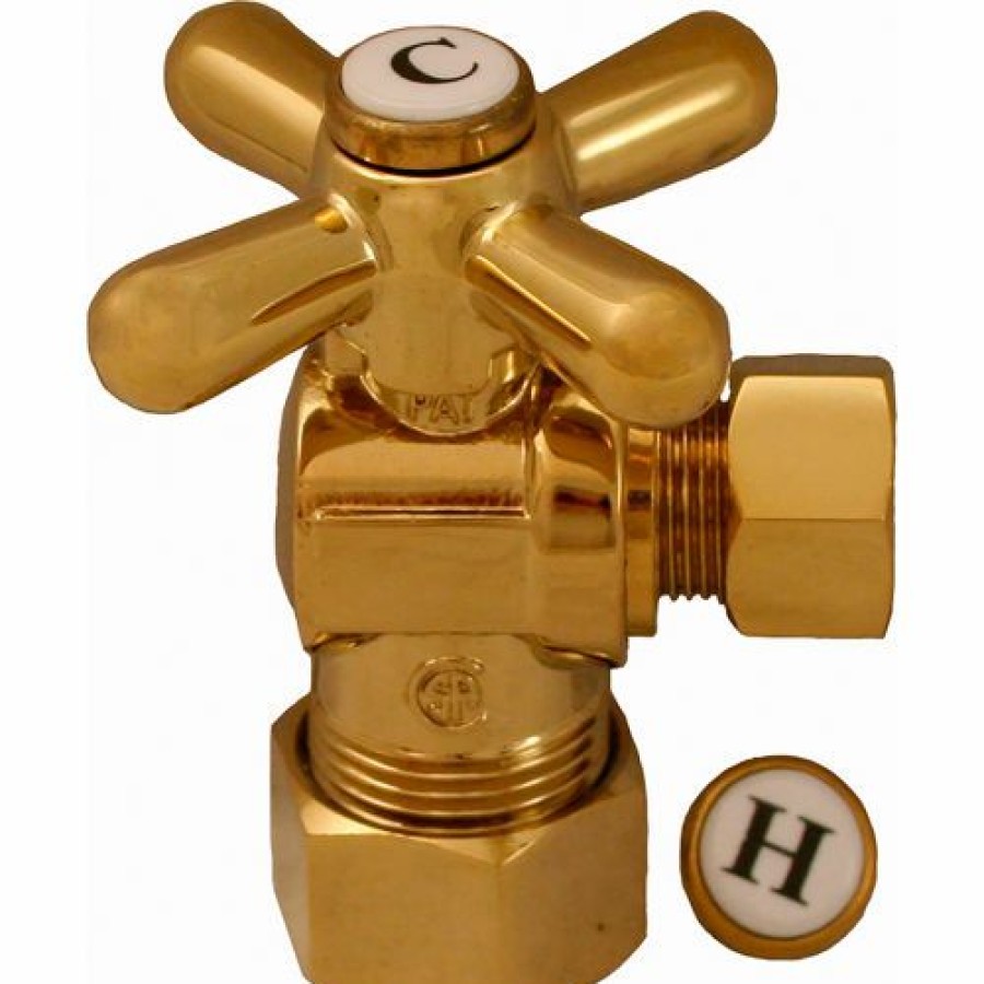 Valves * | Jones Stephens 1/4 Turn Straight Stop Valve W/ Cross Handle, Polished Brass, 1/2" Fip X 3/8" Od Comp