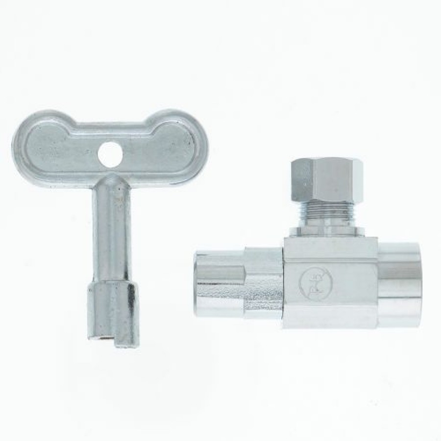 Valves * | Jones Stephens 1/4 Turn Angle Supply Stop Valve W/ Loose Key, Chrome Plated, 1/2" Swt X 3/8" Od Comp