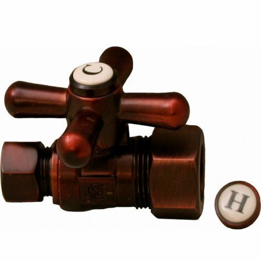 Valves * | Jones Stephens 1/4 Turn Straight Stop Valve W/ Cross Handle, Old World Bronze, 5/8"Od Comp X 3/8"Od