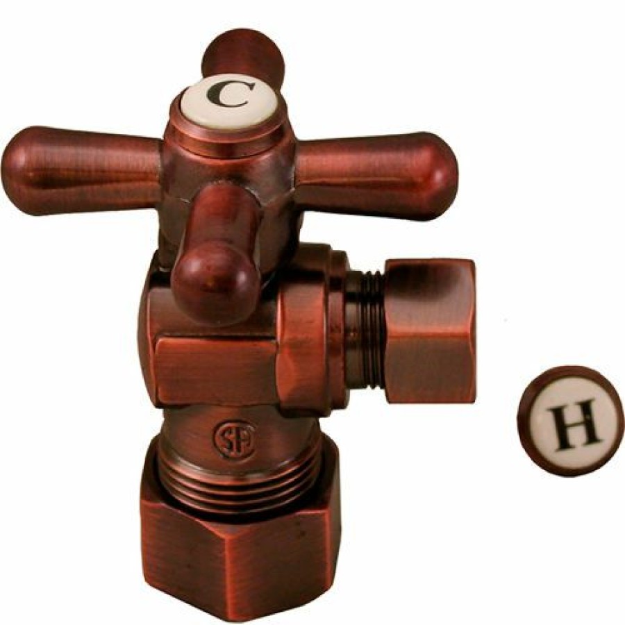 Valves * | Jones Stephens 1/4 Turn Angle Stop Valve W/ Cross Handle, Polished Brass, 5/8"Od Comp X 3/8"Od Comp