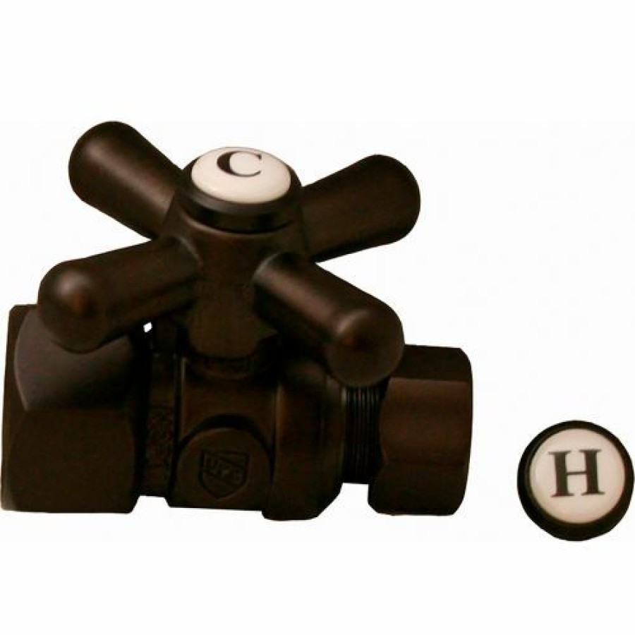 Valves * | Jones Stephens 1/4 Turn Angle Stop Valve W/ Cross Handle, Old World Bronze, 5/8"Od Comp X 3/8"Od