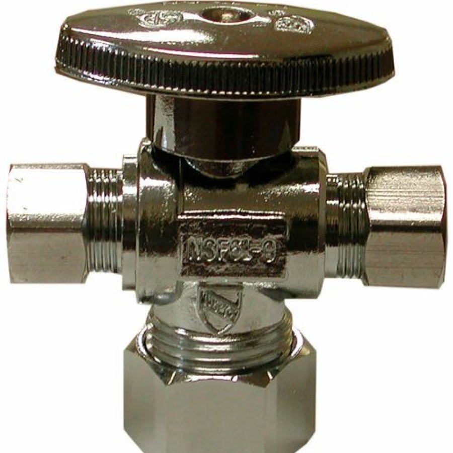 Valves * | Jones Stephens 1/4 Turn Dual Outlet Stop Valve, Chrome, 5/8" Od Comp X 3/8" Od Comp X 3/8" Od Comp